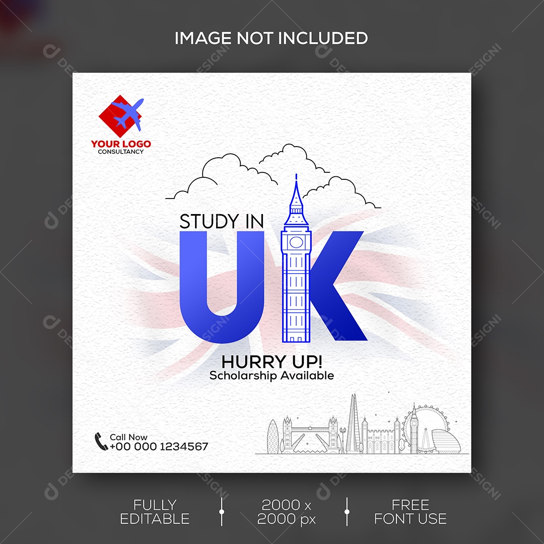 Feed Estude em UK Alegre-se Social Media PSD Editável