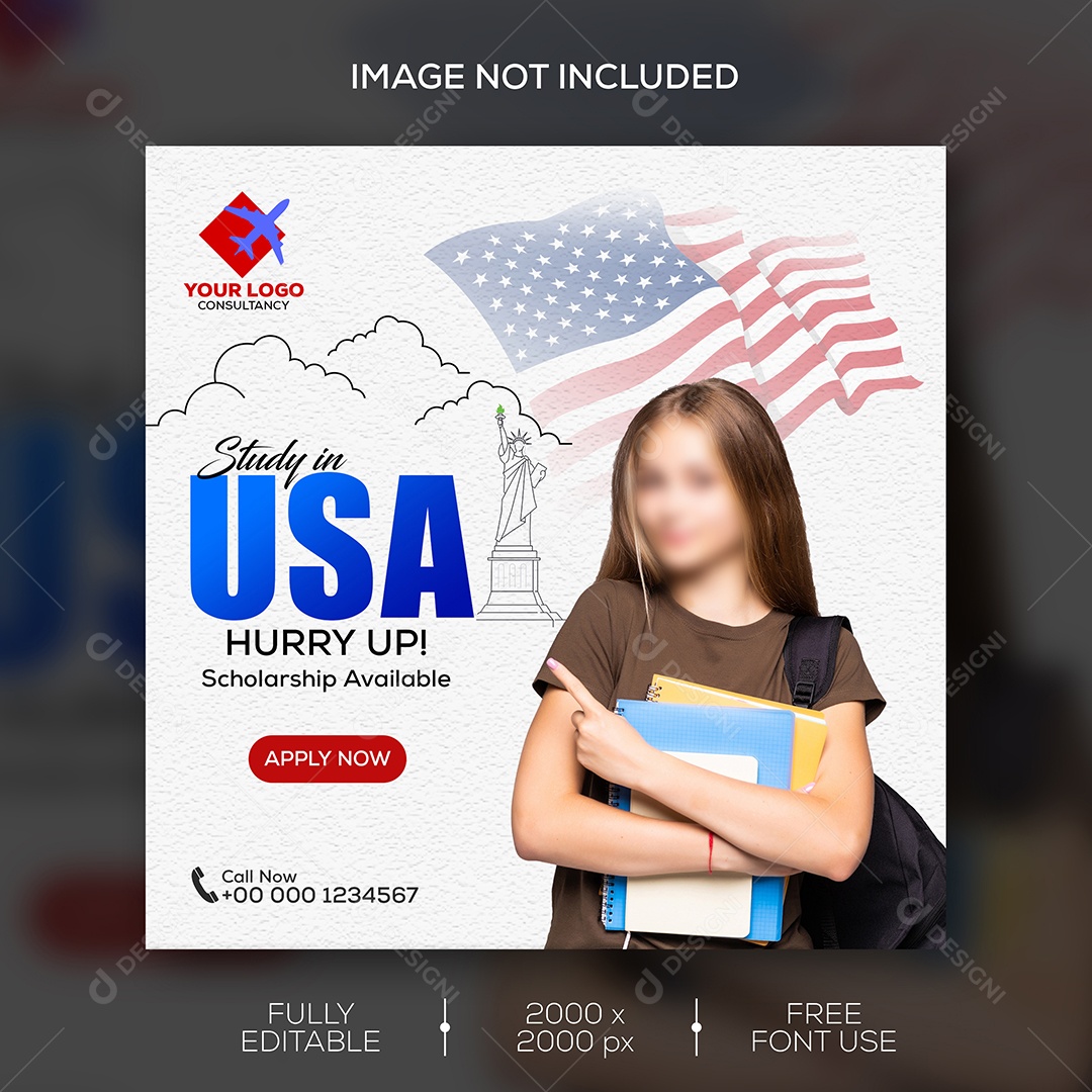 Feed Estude Em USA Social Media PSD Editável