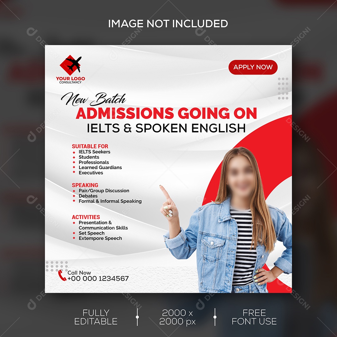 Feed Curso de Inglês Treinamento Social Media PSD Editável