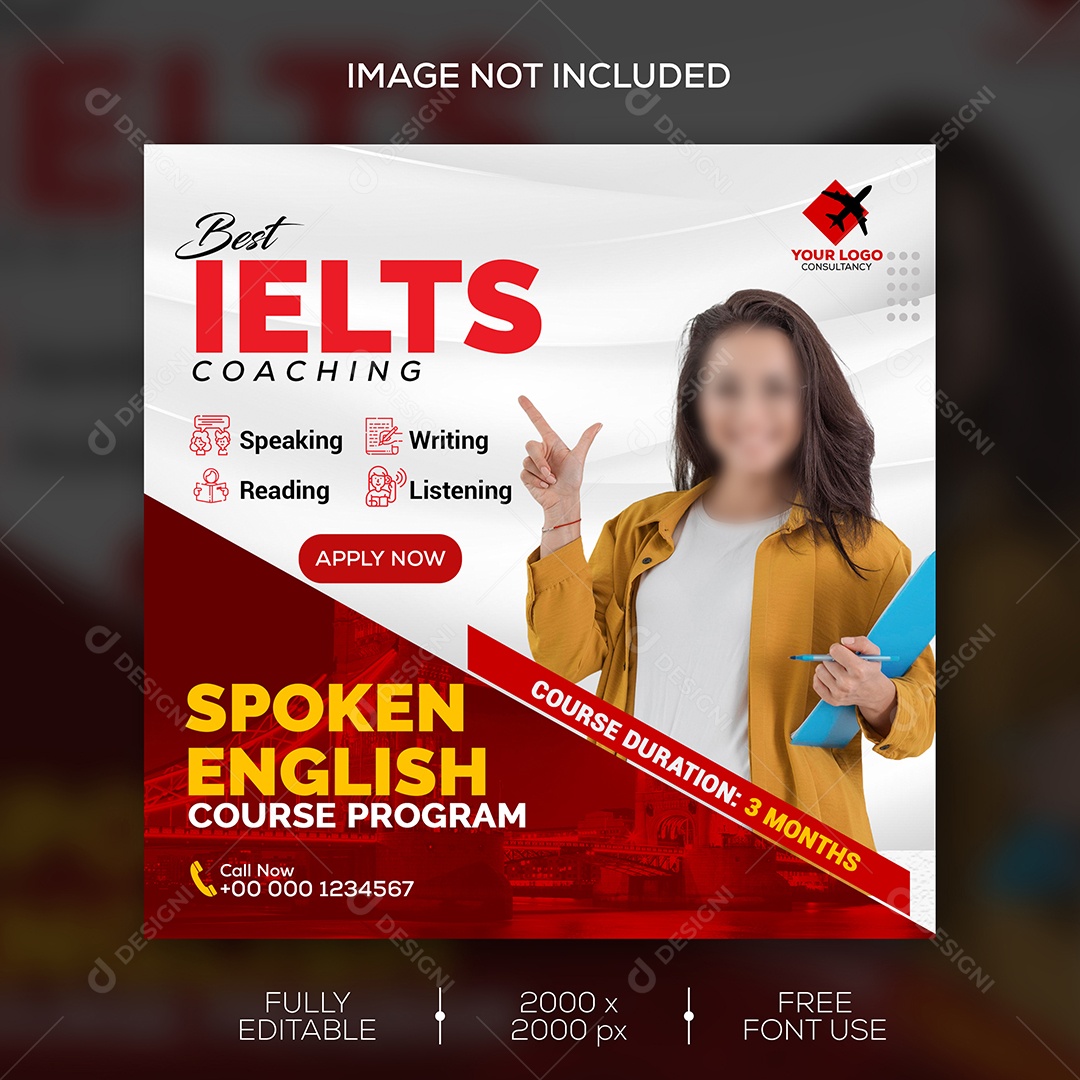 Feed Curso de Inglês Treinamento Social Media PSD Editável