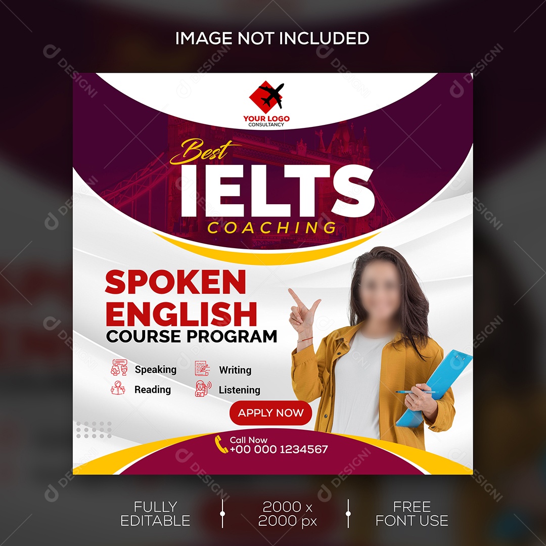 Feed Curso de Inglês Treinamento Social Media PSD Editável