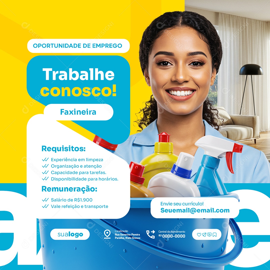 Vaga de Emprego Faxineira Trabalhe Conosco Social Media PSD Editável