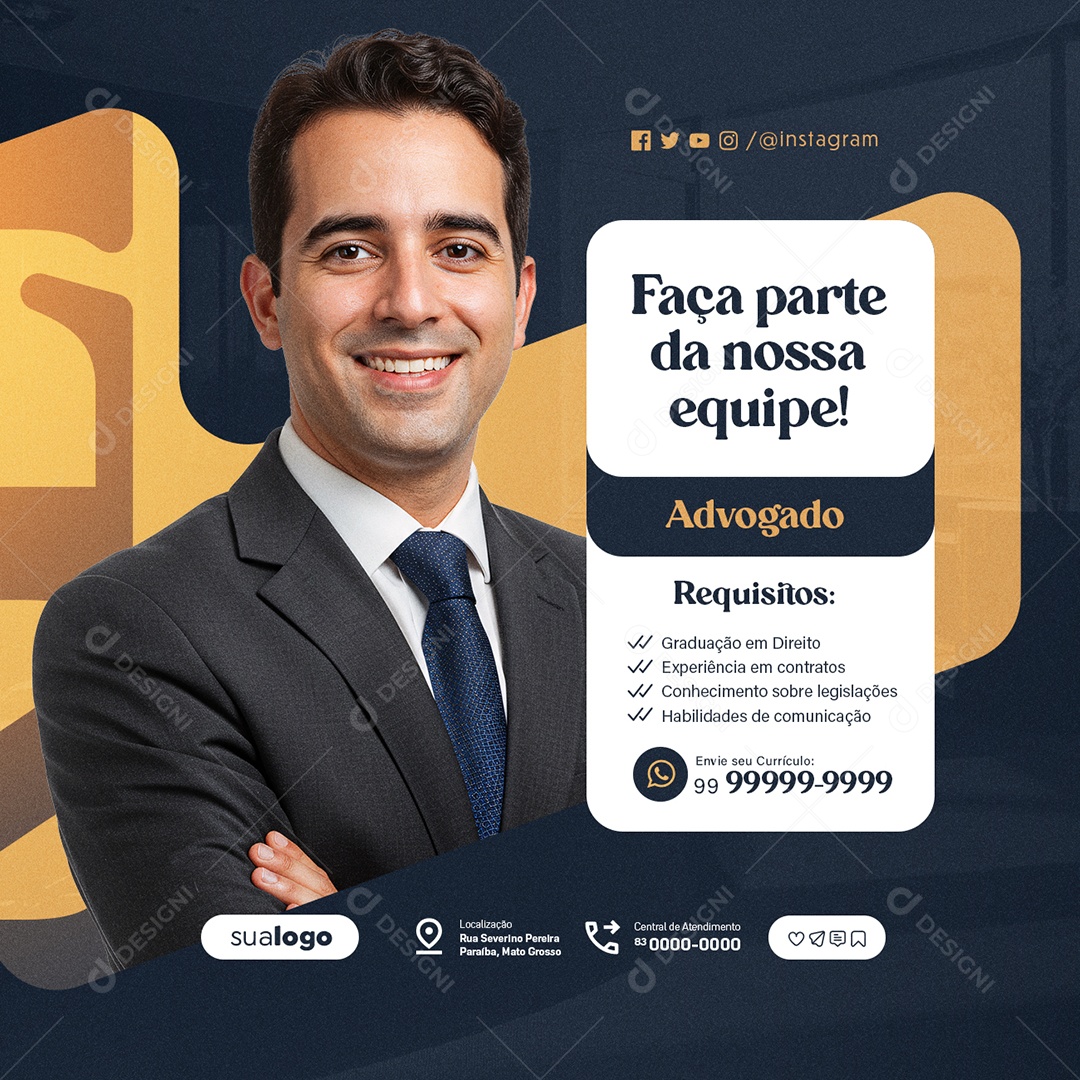 Vaga de Emprego Advogado Faça Parte da Nossa Equipe Social Media PSD Editável