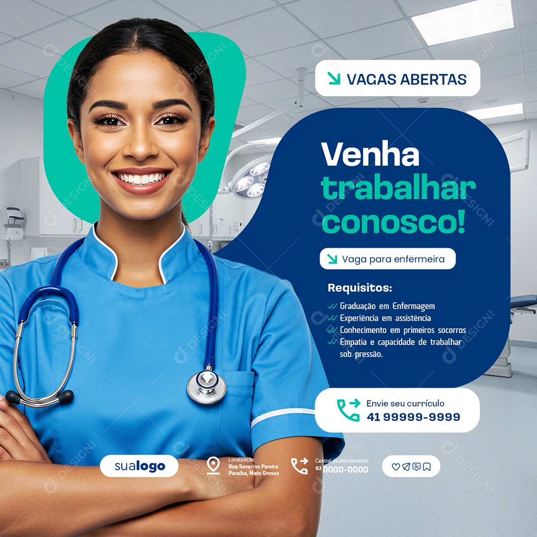 Vaga de Emprego para Enfermeira Vagas Abertas Social Media PSD Editável