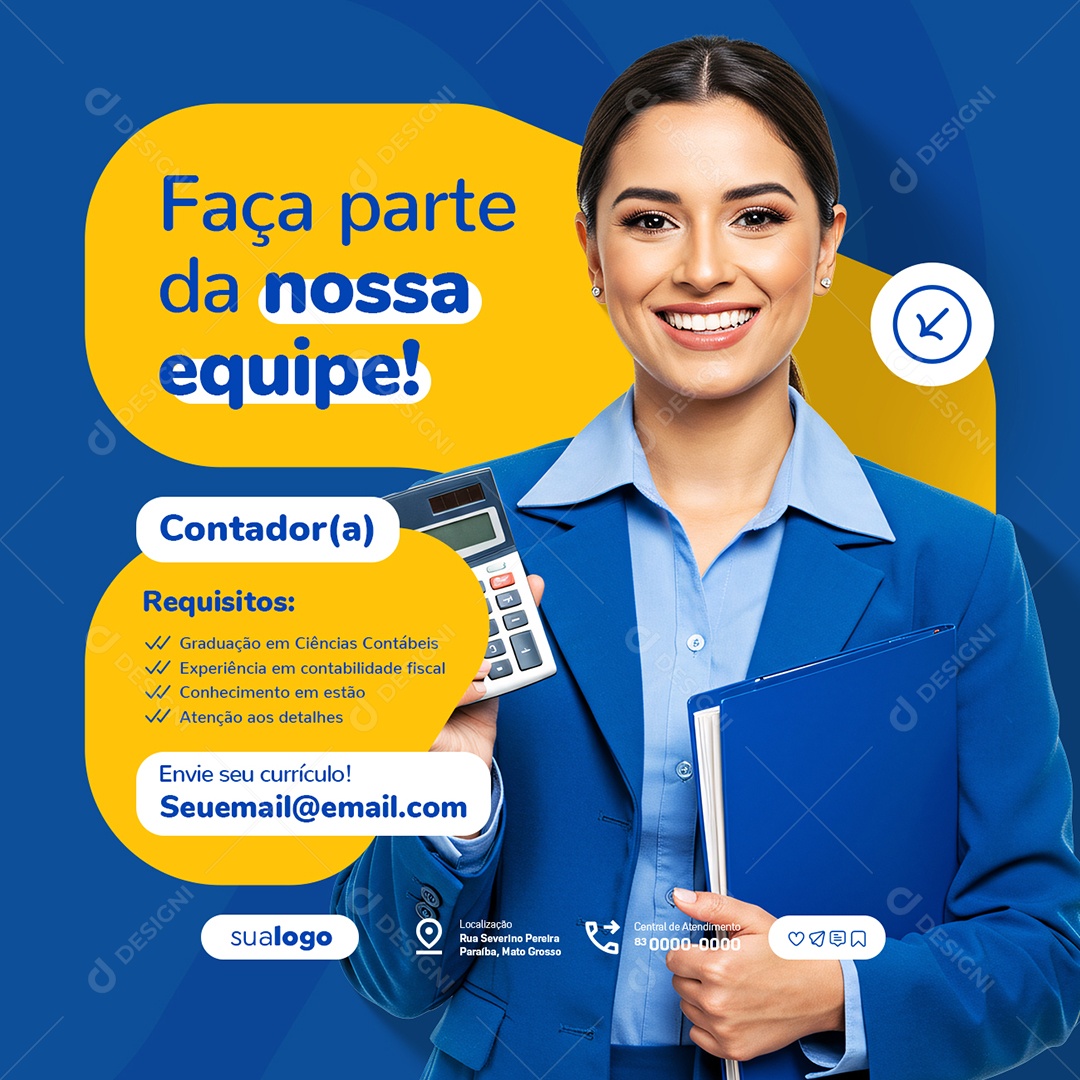 Vaga de Emprego Contador Faça Parte da Nossa Equipe Social Media PSD Editável