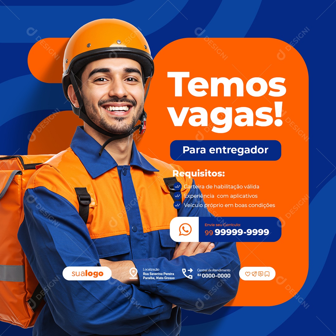 Temos Vaga de Emprego para Entregador Social Media PSD Editável