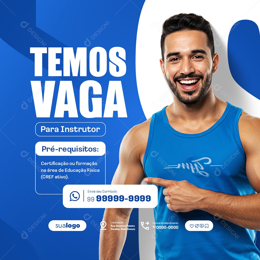 Vaga de Emprego Temos Vaga para Instrutor Social Media PSD Editável