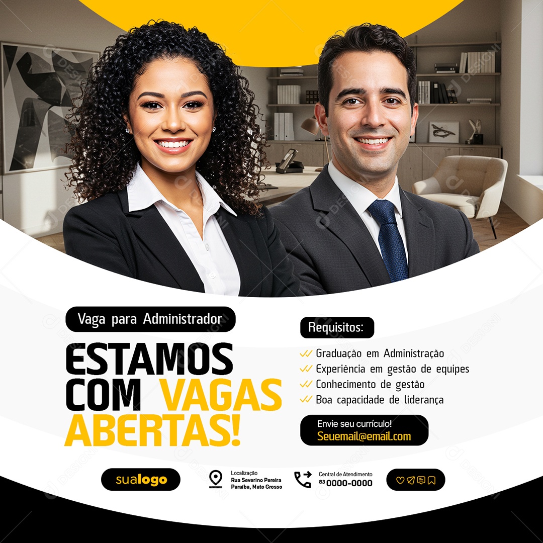 Vaga de Emprego para Administrador Estamos com Vagas Abertas Social Media PSD Editável