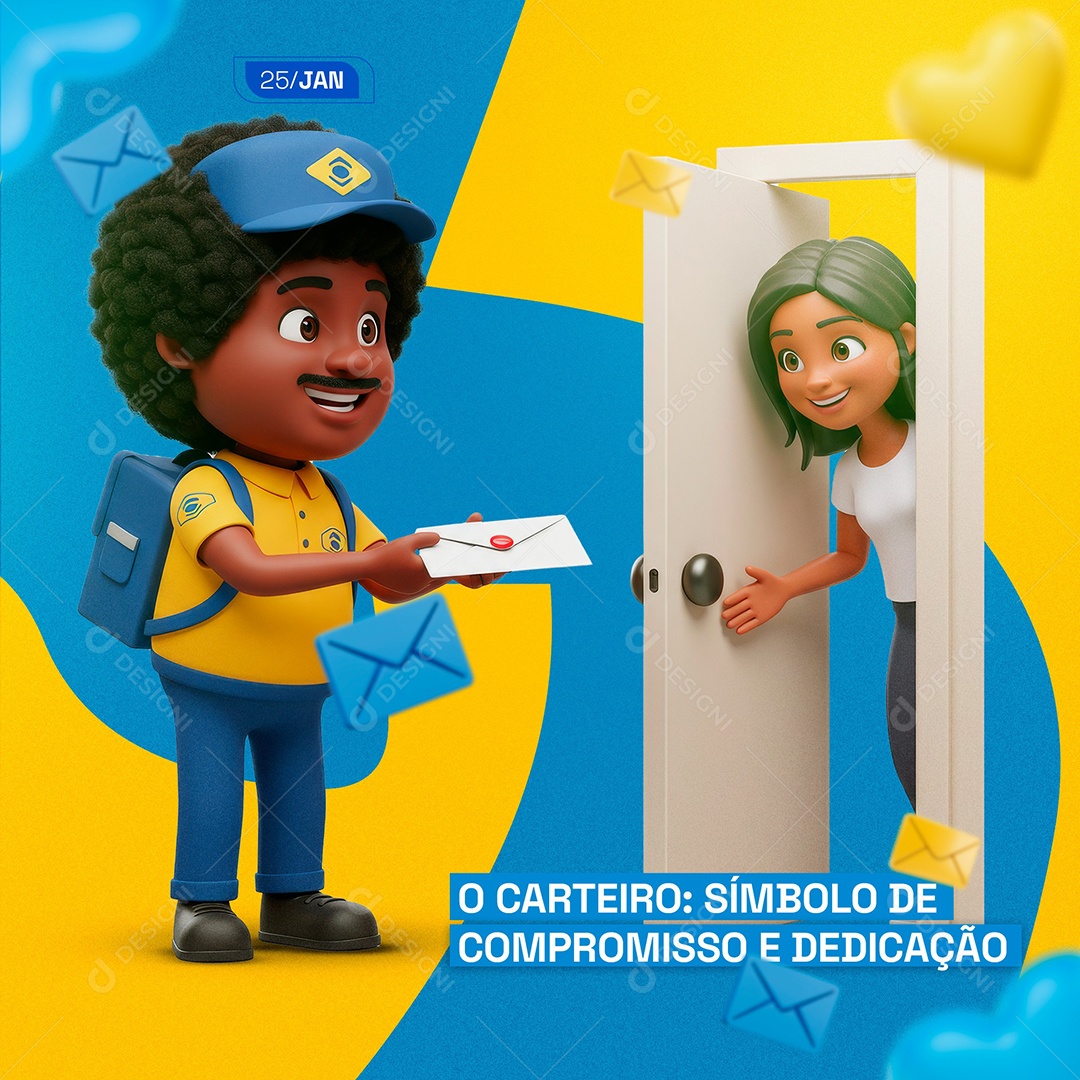 Feliz Dia do Carteiro 25 de Janeiro Social Media PSD Editável