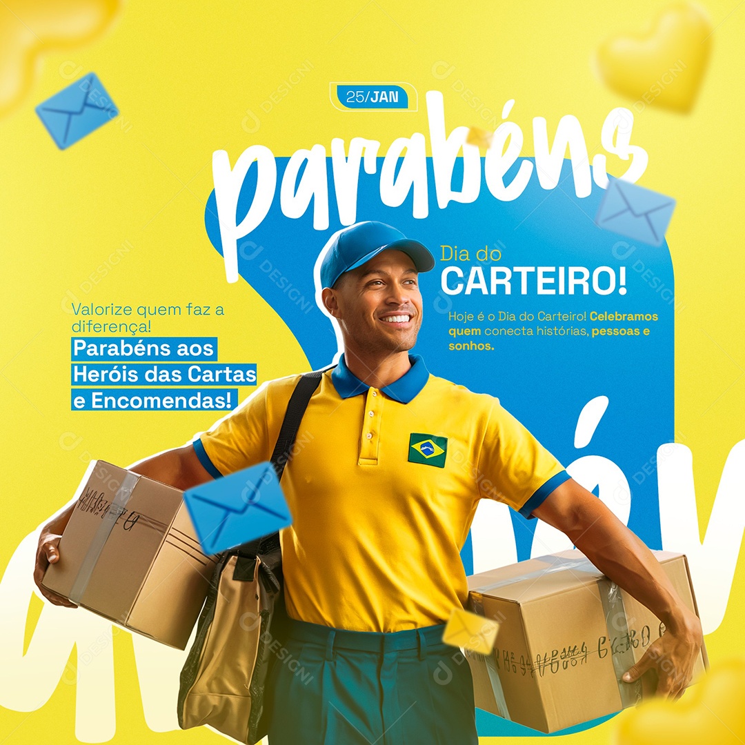 Feliz Dia do Carteiro 25 de Janeiro Social Media PSD Editável