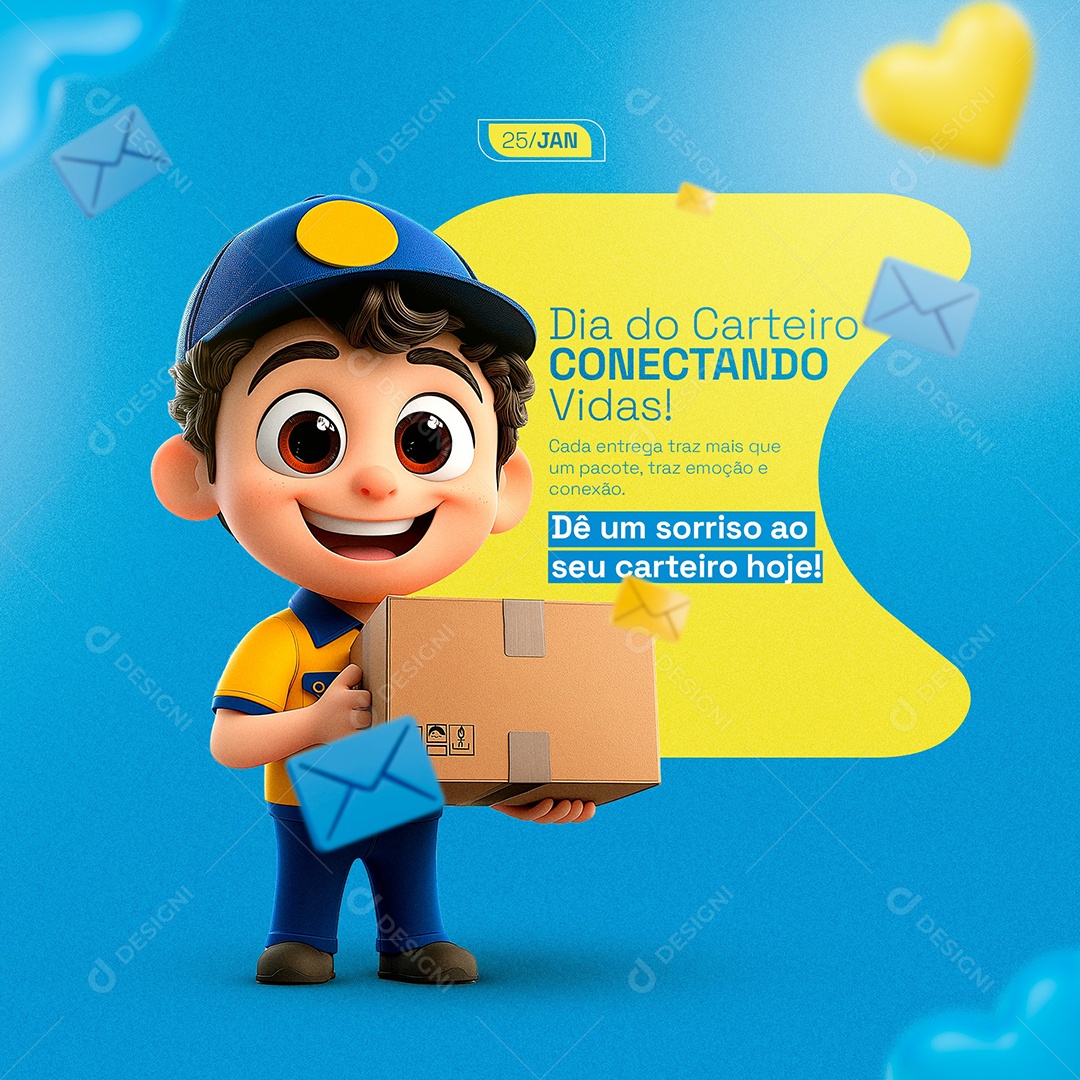 Feliz Dia do Carteiro 25 de Janeiro Social Media PSD Editável