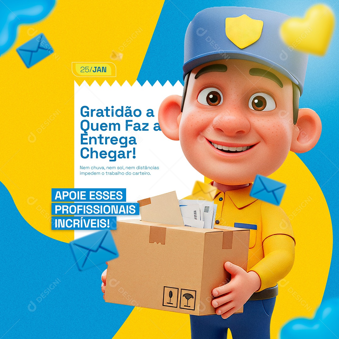 Feliz Dia do Carteiro 25 de Janeiro Social Media PSD Editável