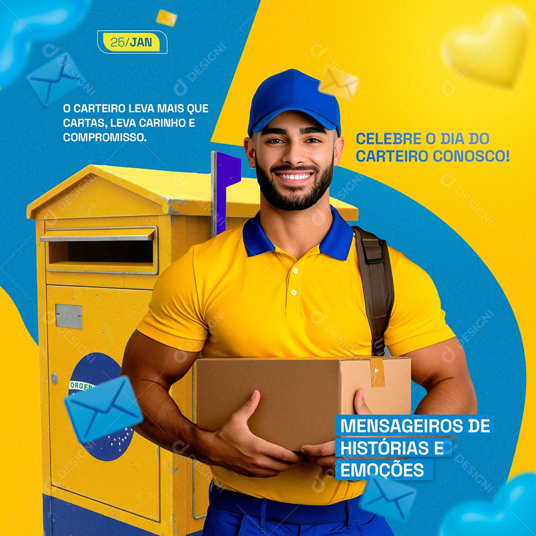 Feliz Dia do Carteiro 25 de Janeiro Social Media PSD Editável