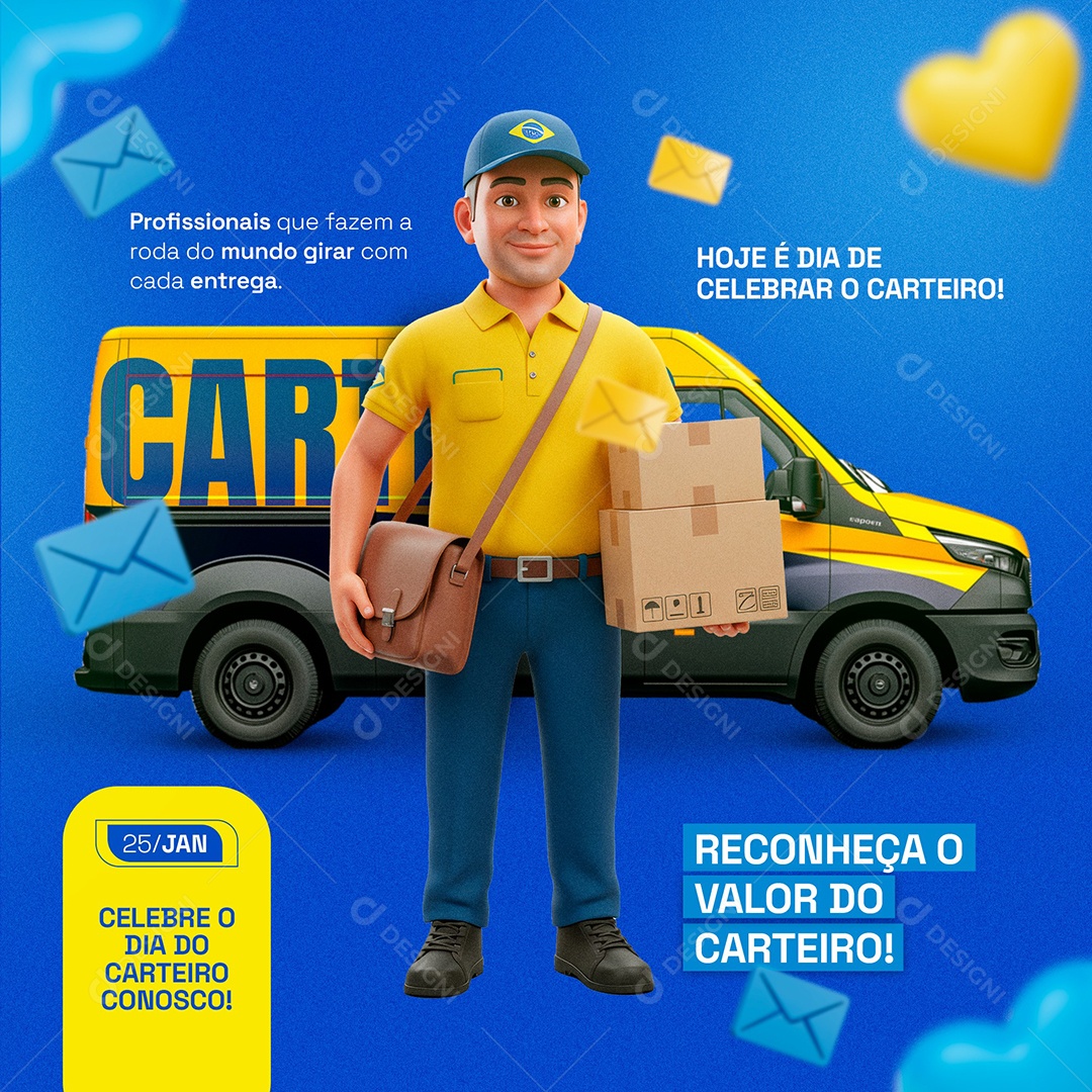 05Feliz Dia do Carteiro 25 de Janeiro Social Media PSD Editável