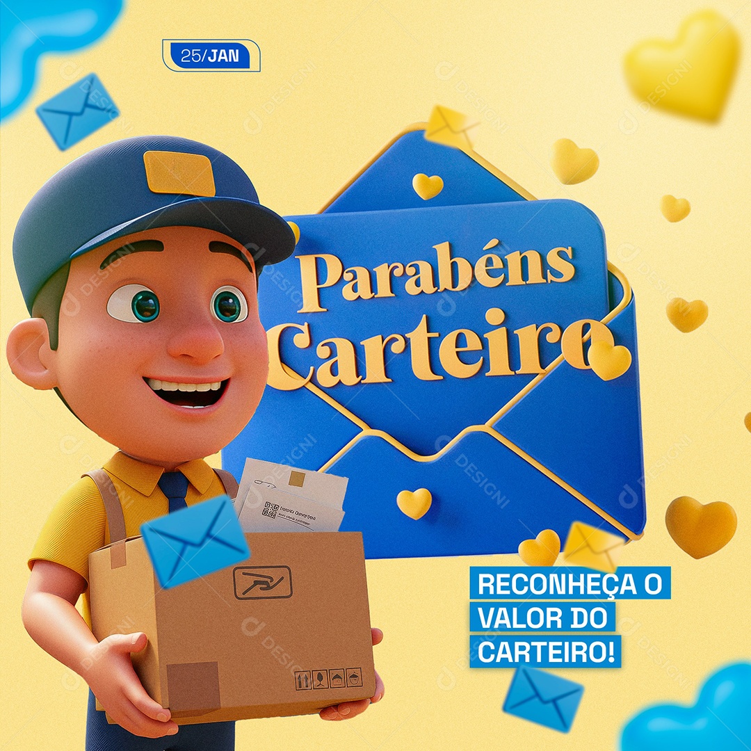 Feliz Dia do Carteiro 25 de Janeiro Conheça O Valor do Carteiro Social Media PSD Editável