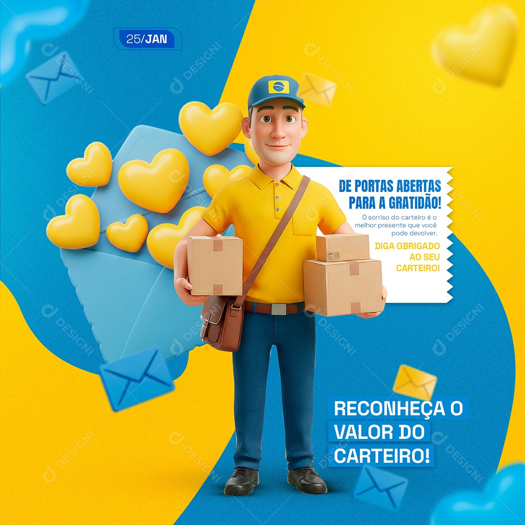 Feliz Dia do Carteiro 25 de Janeiro Recpnheça O Valor do Carteiro Social Media PSD Editável