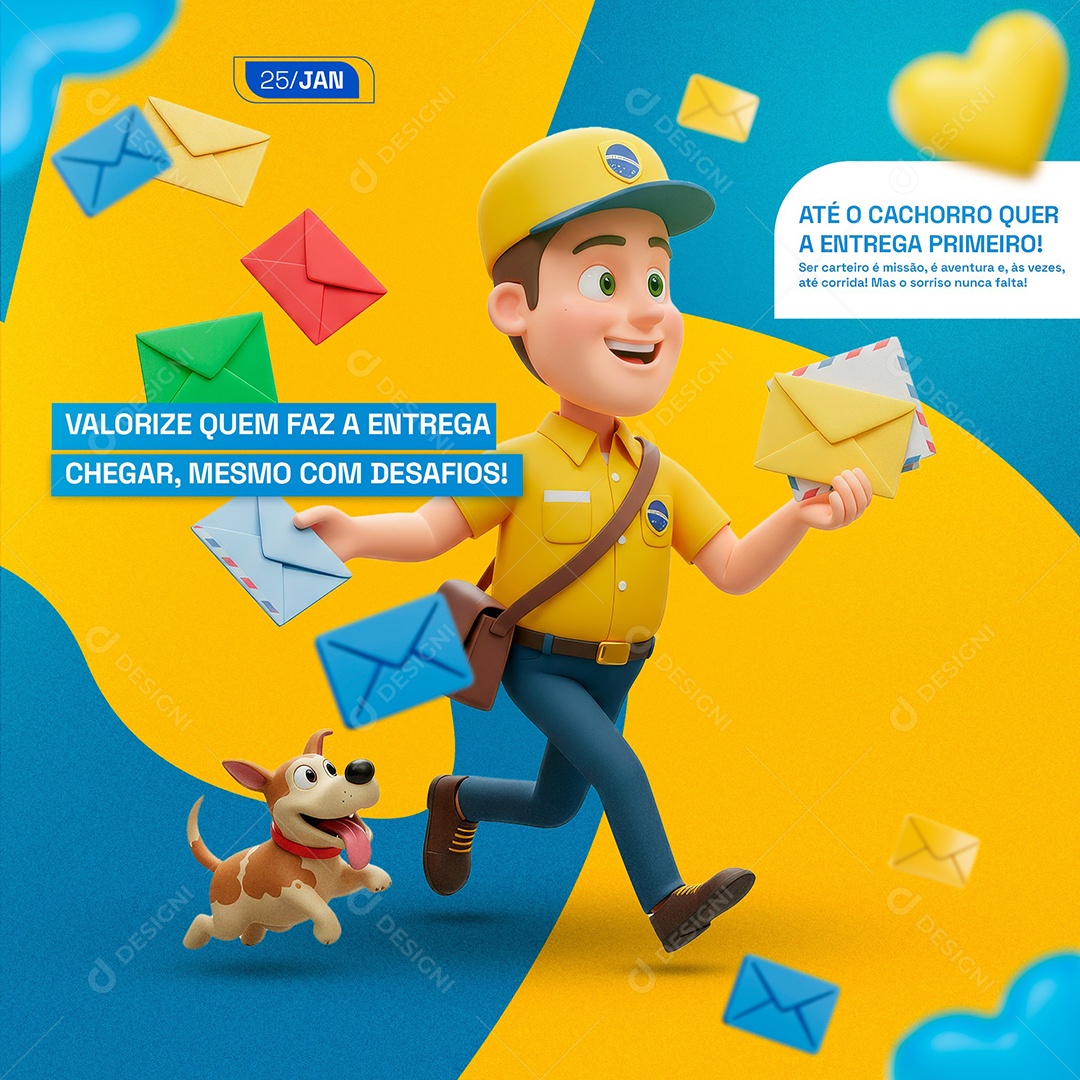 Feliz Dia do Carteiro 25 de Janeiro Social Media PSD Editável