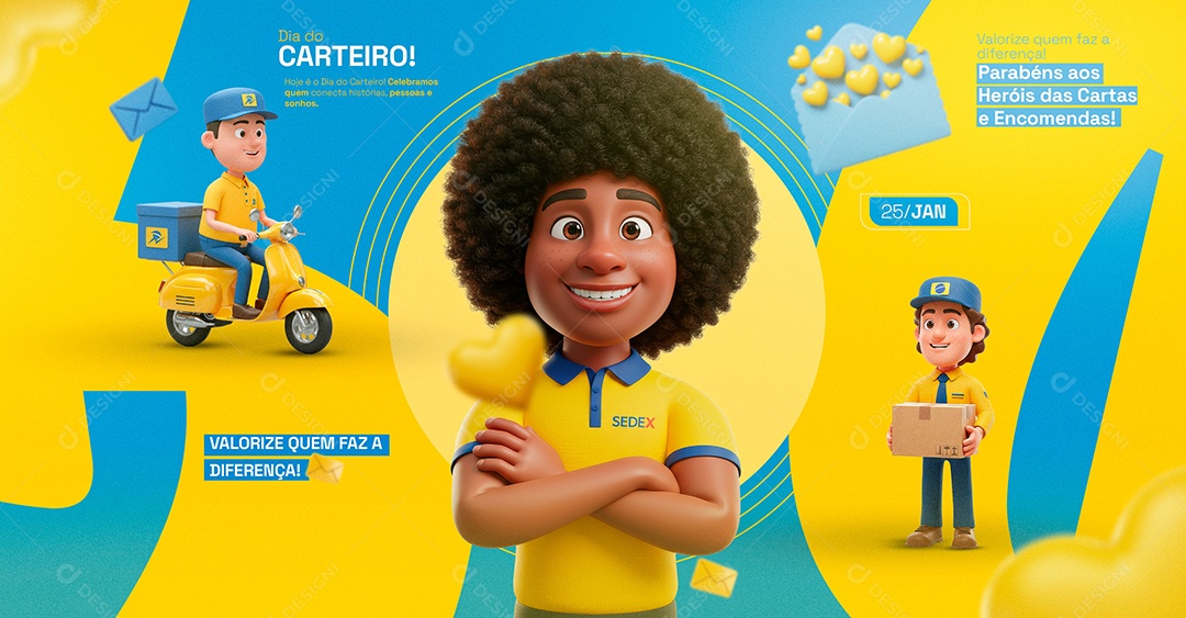 Feliz Dia do Carteiro 25 de Janeiro Social Media PSD Editável