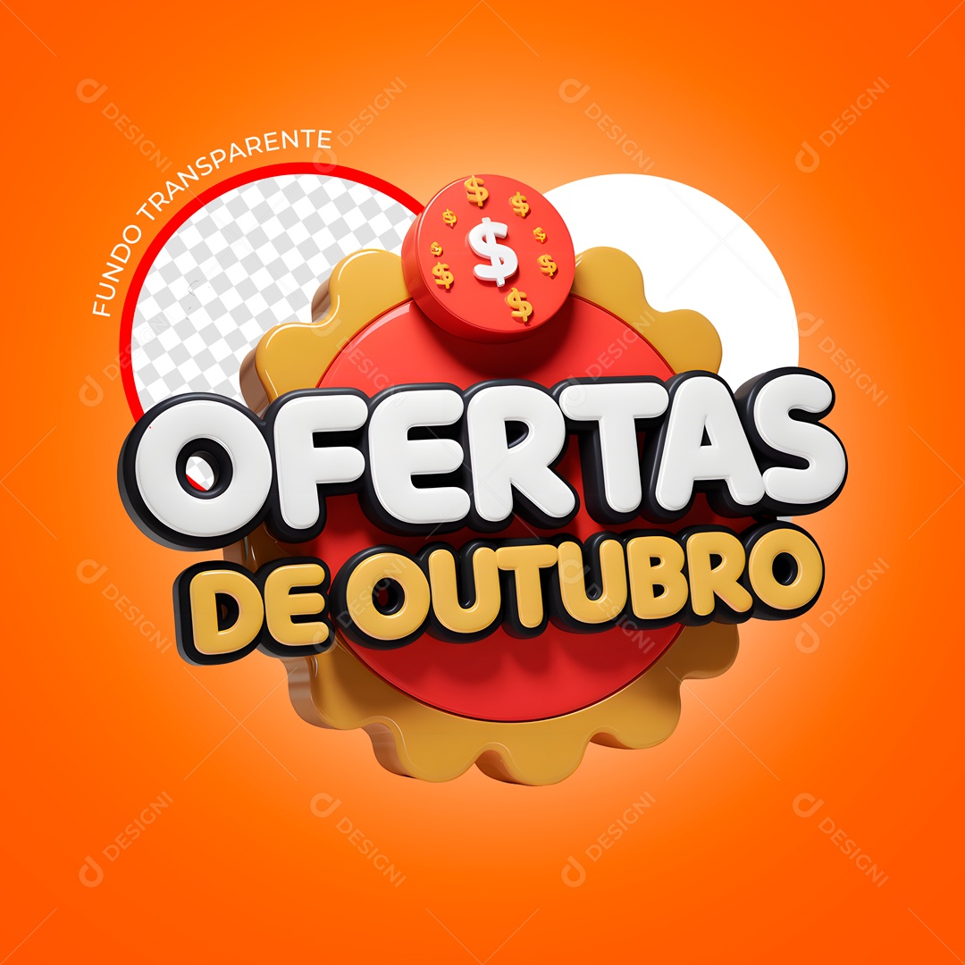 Selo 3D Ofertas de Outubro Para Composição PSD