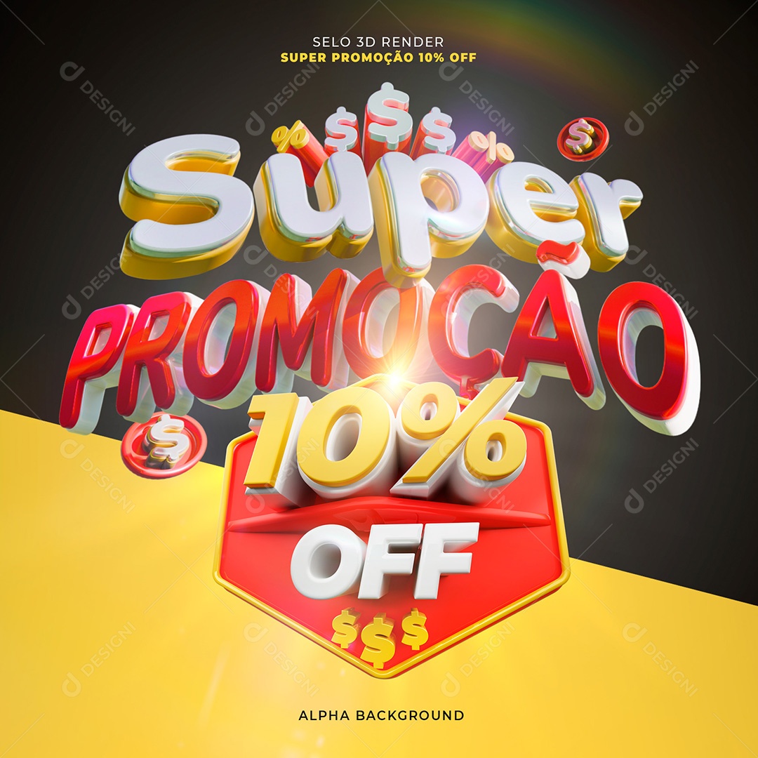Selo 3d Super Promoção 10% OFF Para Composição PSD