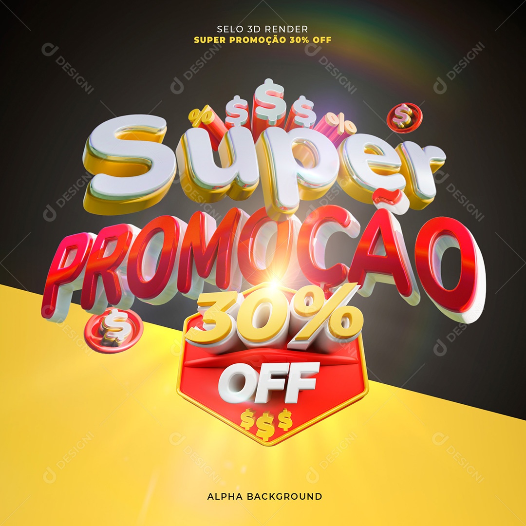 Selo 3d Super Promoção 30% OFF Para Composição PSD