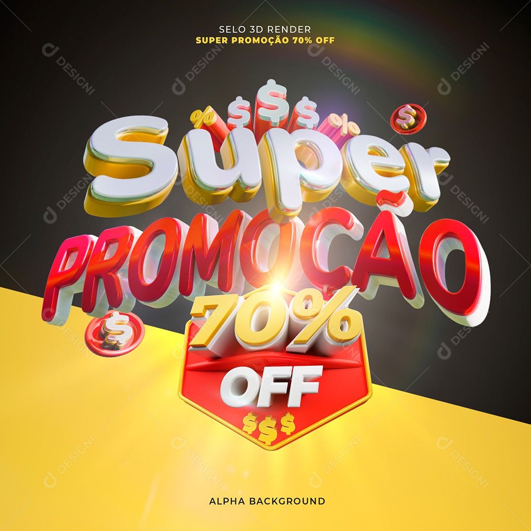Selo 3D Super Promoção 70% OFF Para Composição PSD