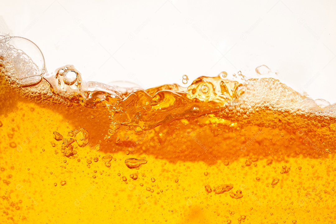 Close up brilhante laranja óleo ou textura de respingos de cerveja e ondas da natureza belas ondas curvas e pequenas bolhas suaves para design gráfico e fundo