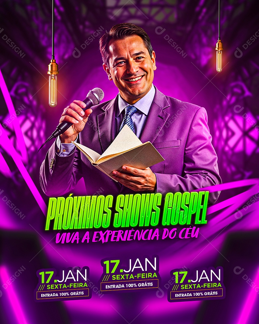 Flyer Gospel Próximos Shows Gospel Viva a Experiência Do Céu Social Media PSD Editável