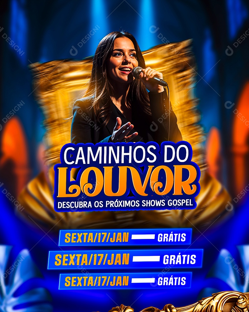Flyer Gospel Caminhos do Louvor Social Media PSD Editável