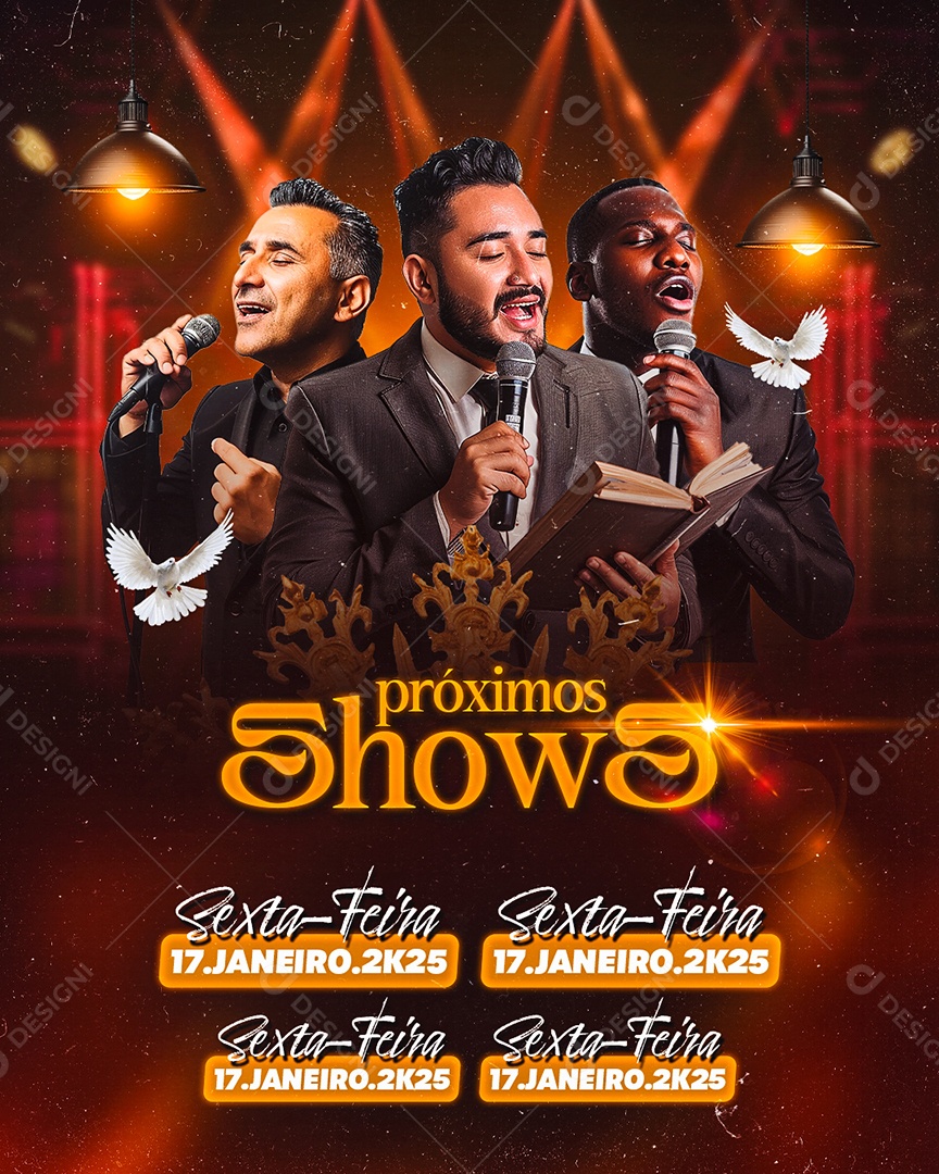 Flyer Gospel Próximos Shows Social Media PSD Editável