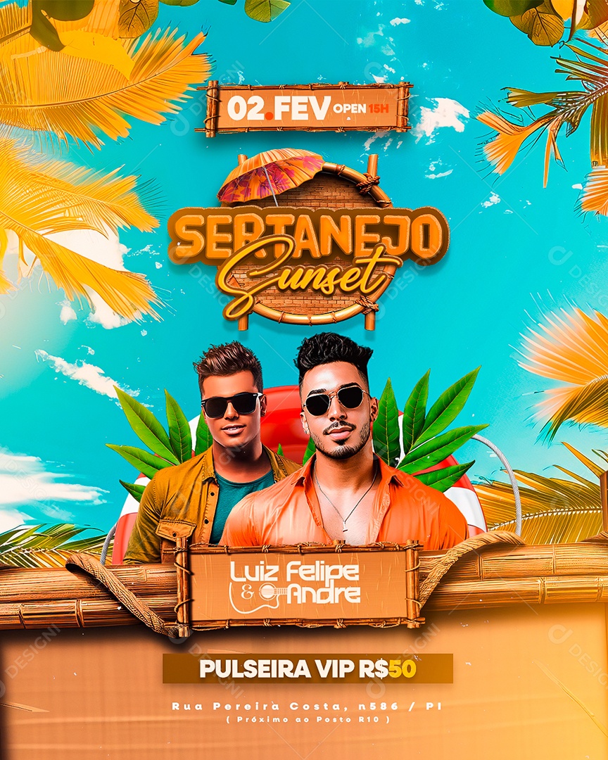 Flyer Sertanejo Sunset Luiz Felipe e Andre Social Media PSD Editável