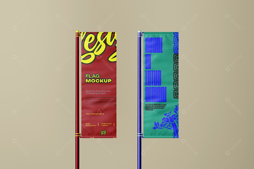 Maquete de Duas Bandeiras Vertical Mockup Para Composição PSD Editável