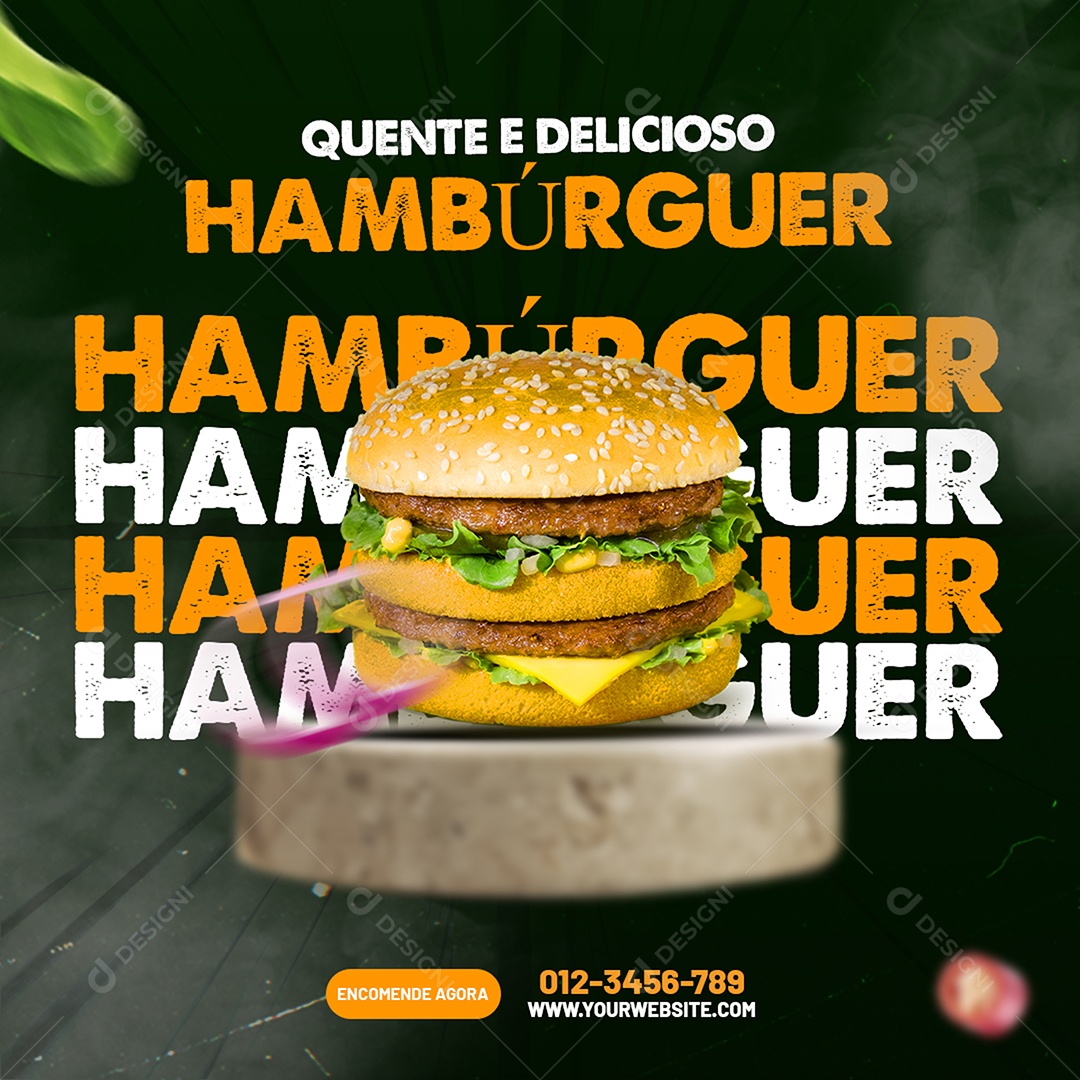 Feed Hamburgueria Hambúrguer Quente e Delicioso Social Media PSD Editável