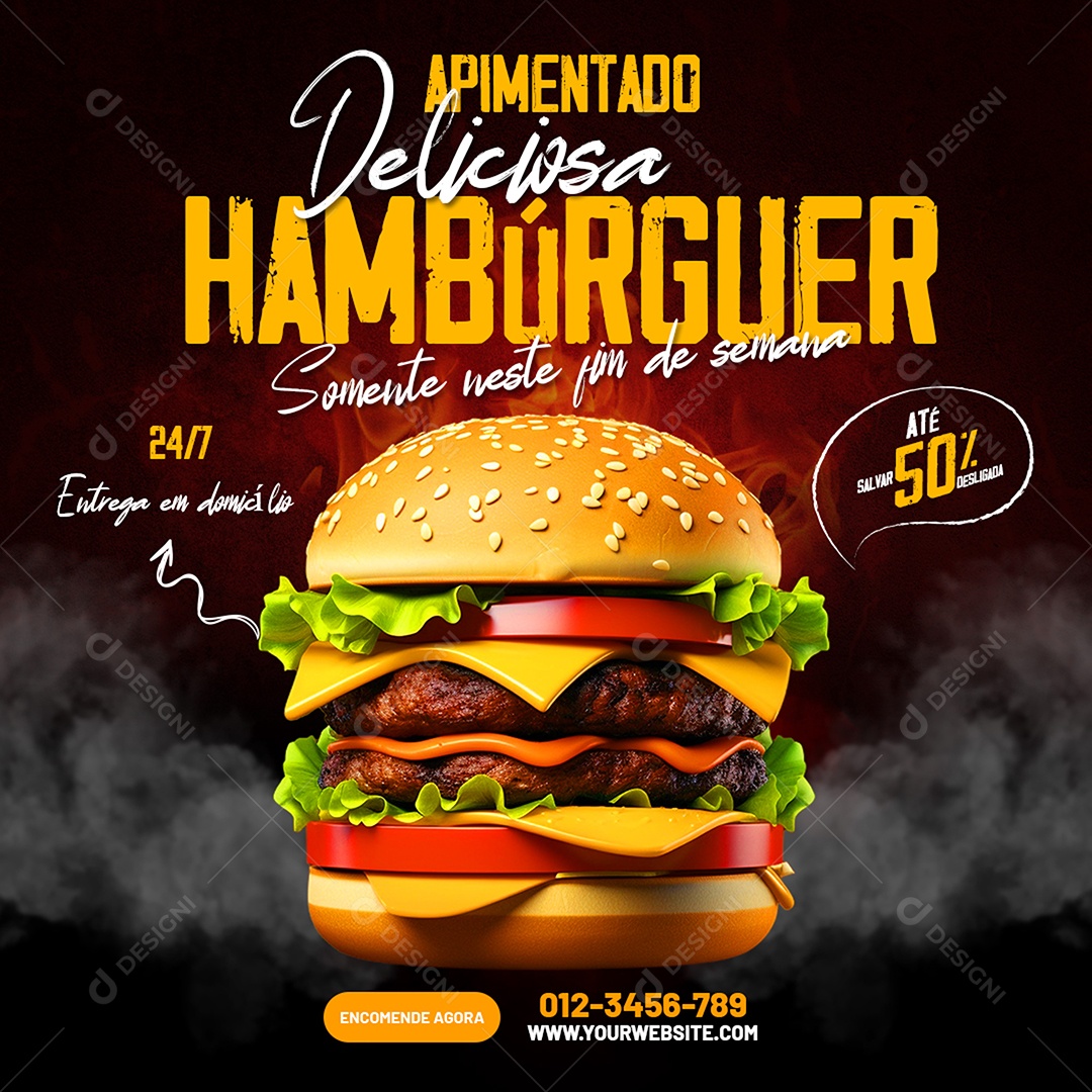 Feed Hamburgueria Hambúrguer Apimentado Social Media PSD Editável