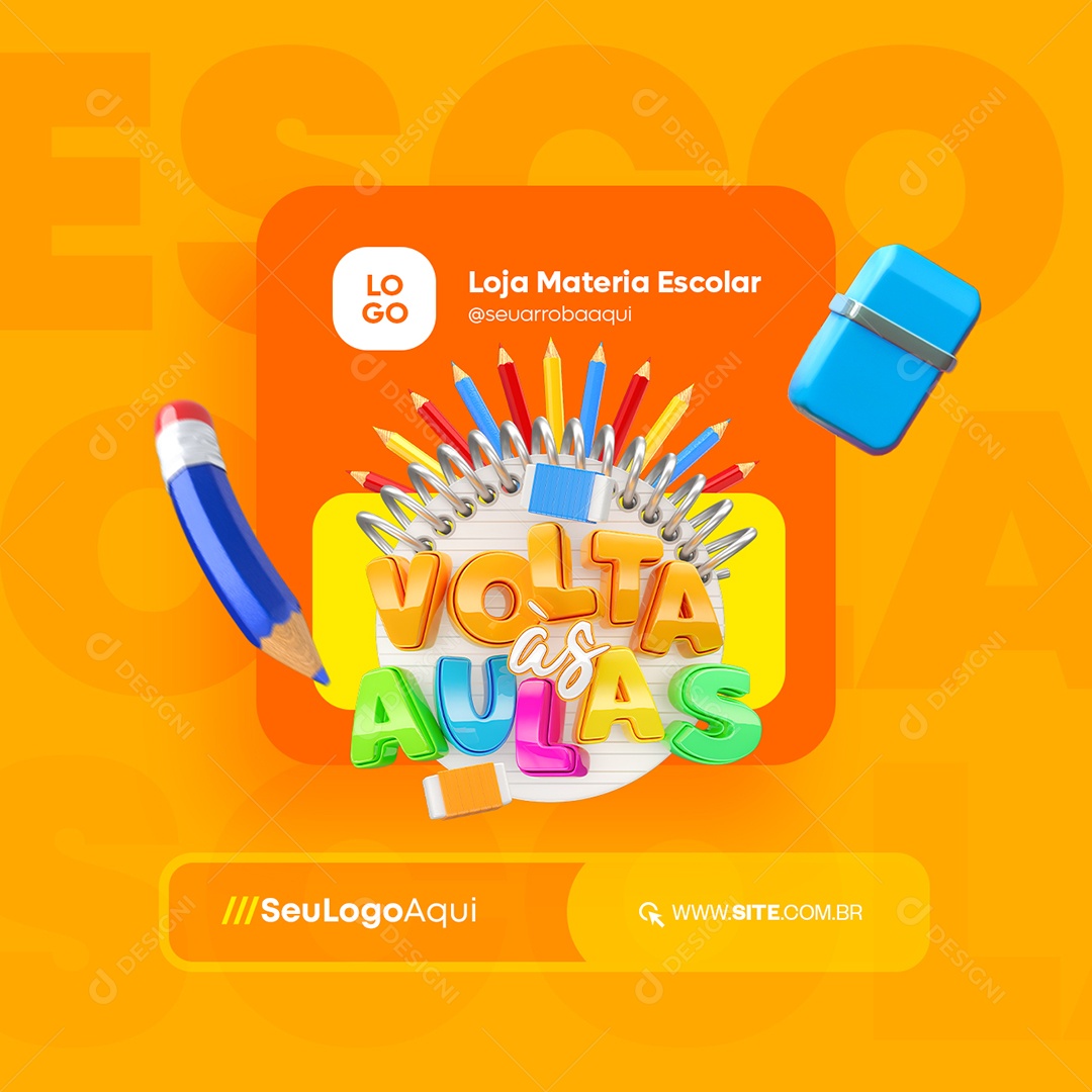 Volta às Aulas Loja Material Escolar Social Media PSD Editável