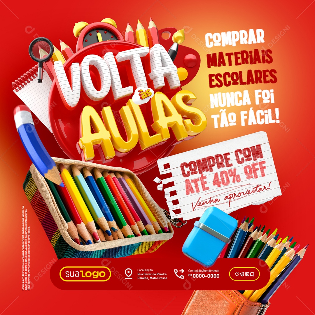 Volta às Aulas Comprar Materiais Escolares Social Media PSD Editável