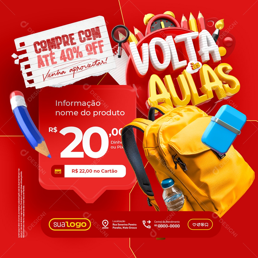 Volta às Aulas Compre com Até 40% Off Social Media PSD Editável
