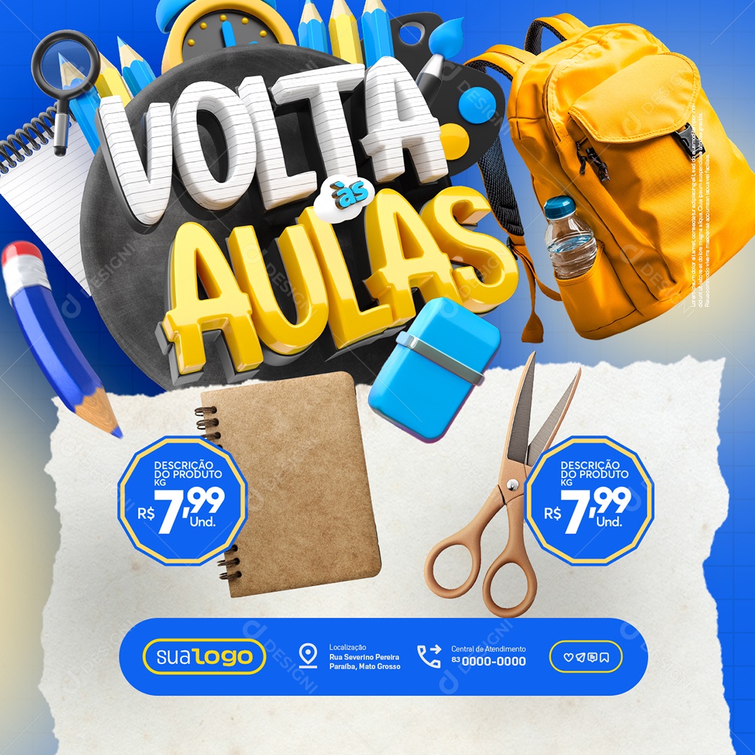 Back to Classes Caderno Social Media PSD Editable