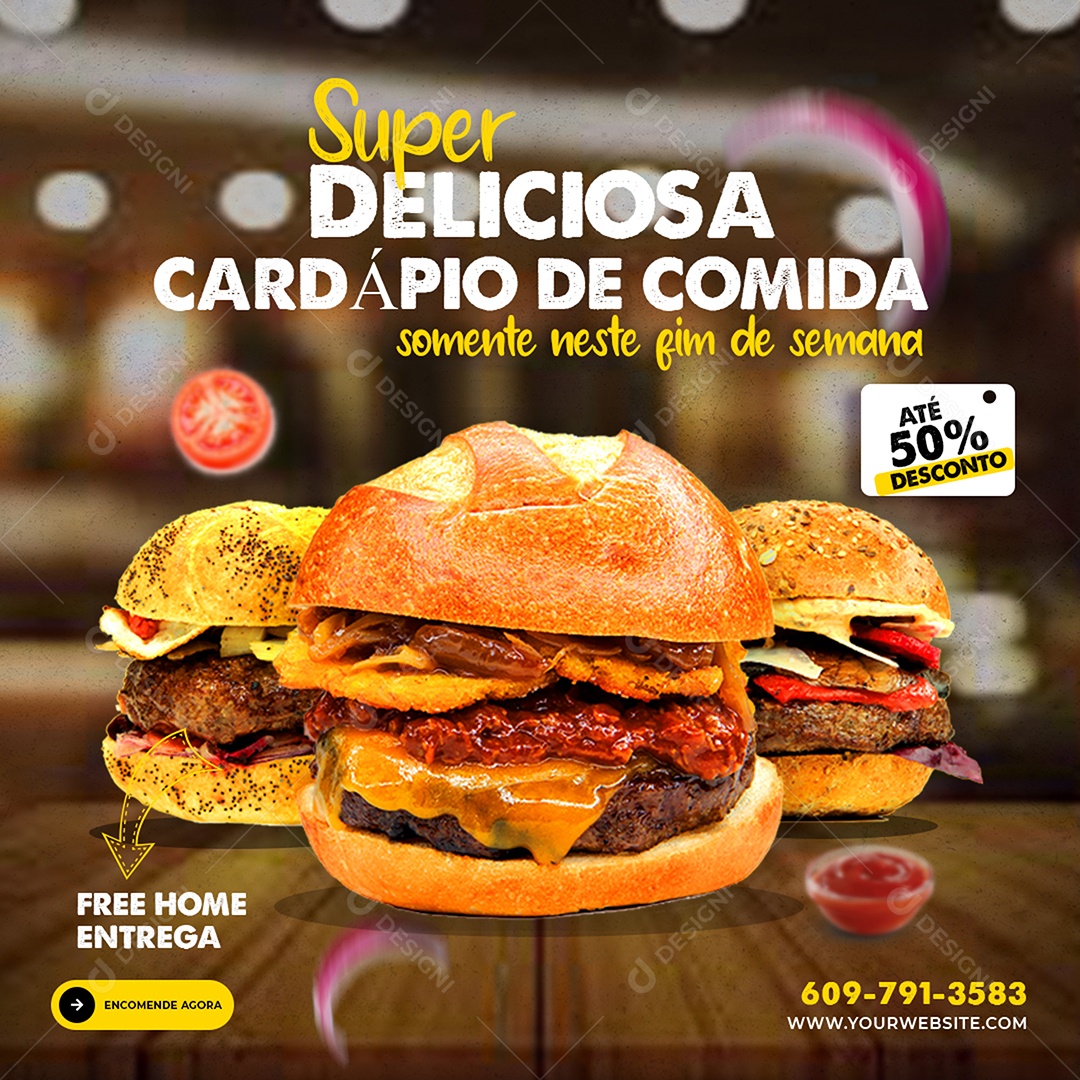 Feed Hamburgueria Cardápio Social Media PSD Editável