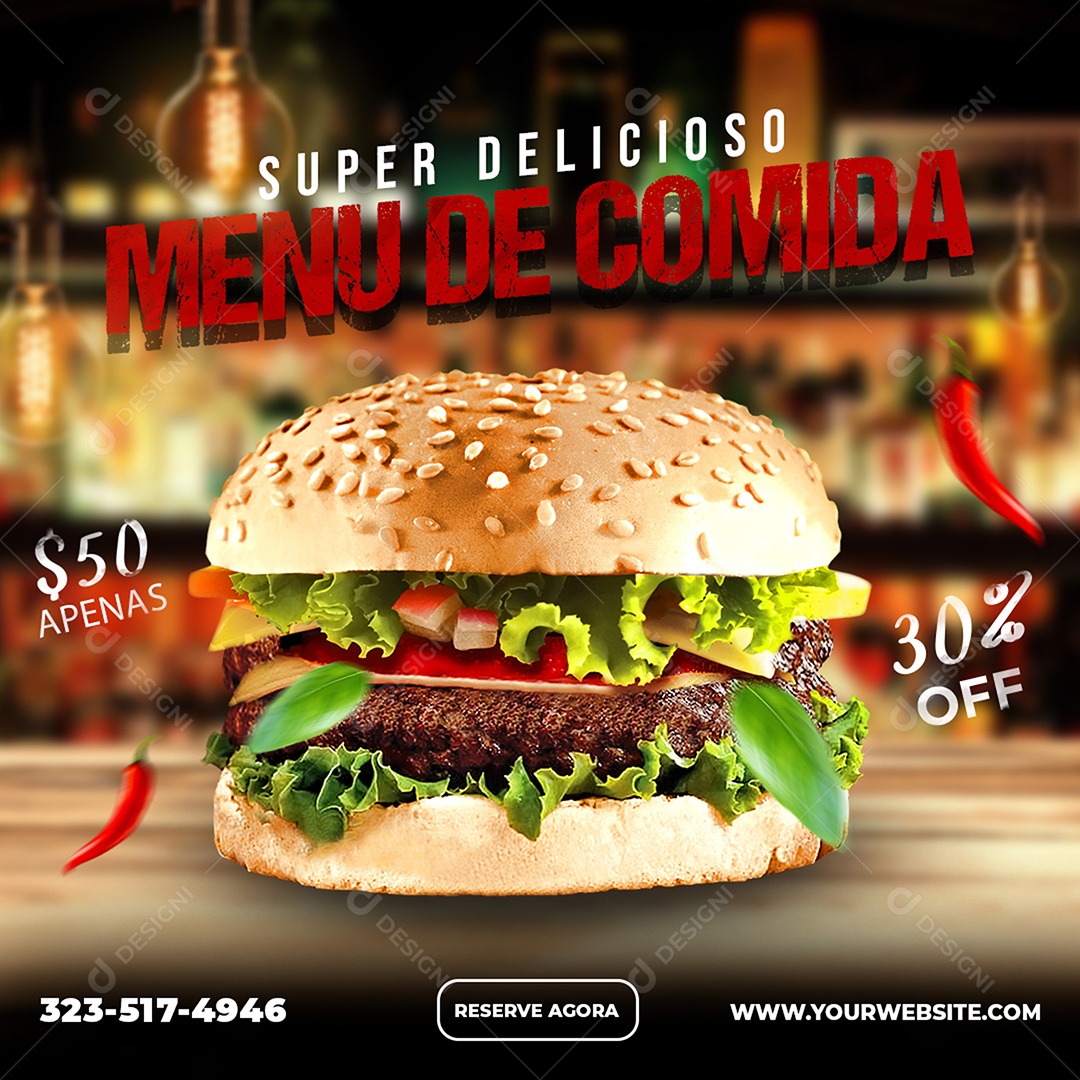 Feed Hamburgueria Menu de Comida Social Media PSD Editável