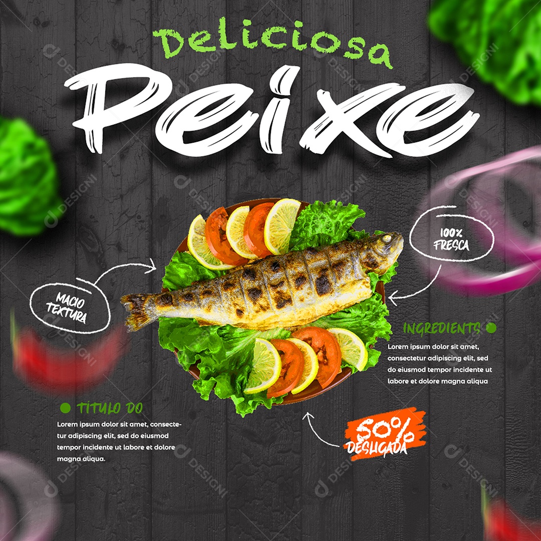 Restaurante Delicioso Peixe Social Media PSD Editável
