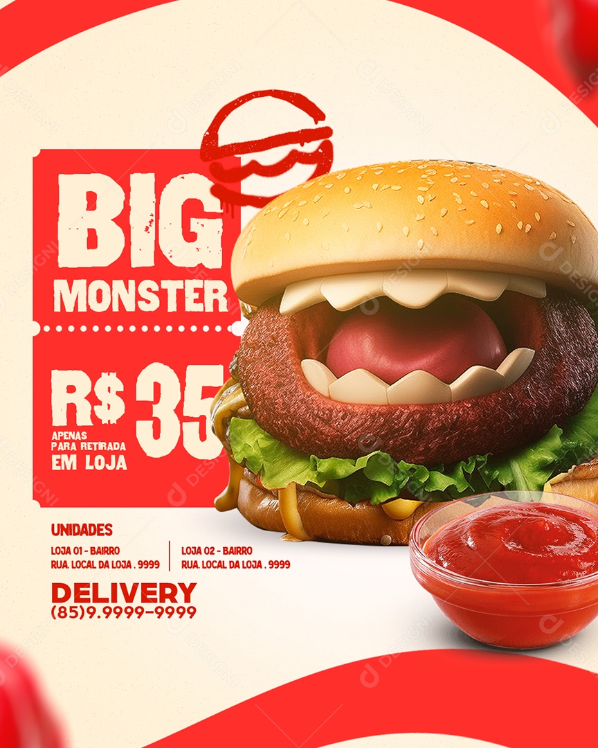 Hamburgueria Big Monster Delivery Social Media PSD Editável