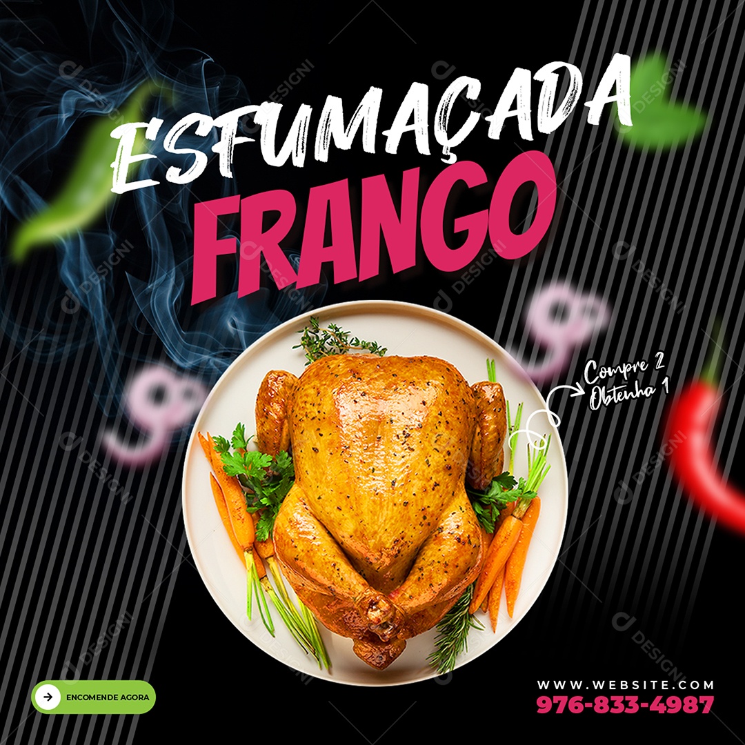 Feed Restaurante Frango Esfumaçado Social Media PSD Editável
