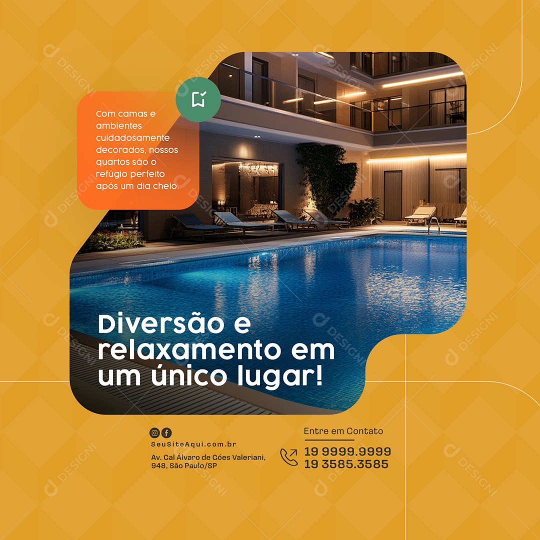 Hotel Diversão e Relaxamento em Um Único Lugar Social Media PSD Editável