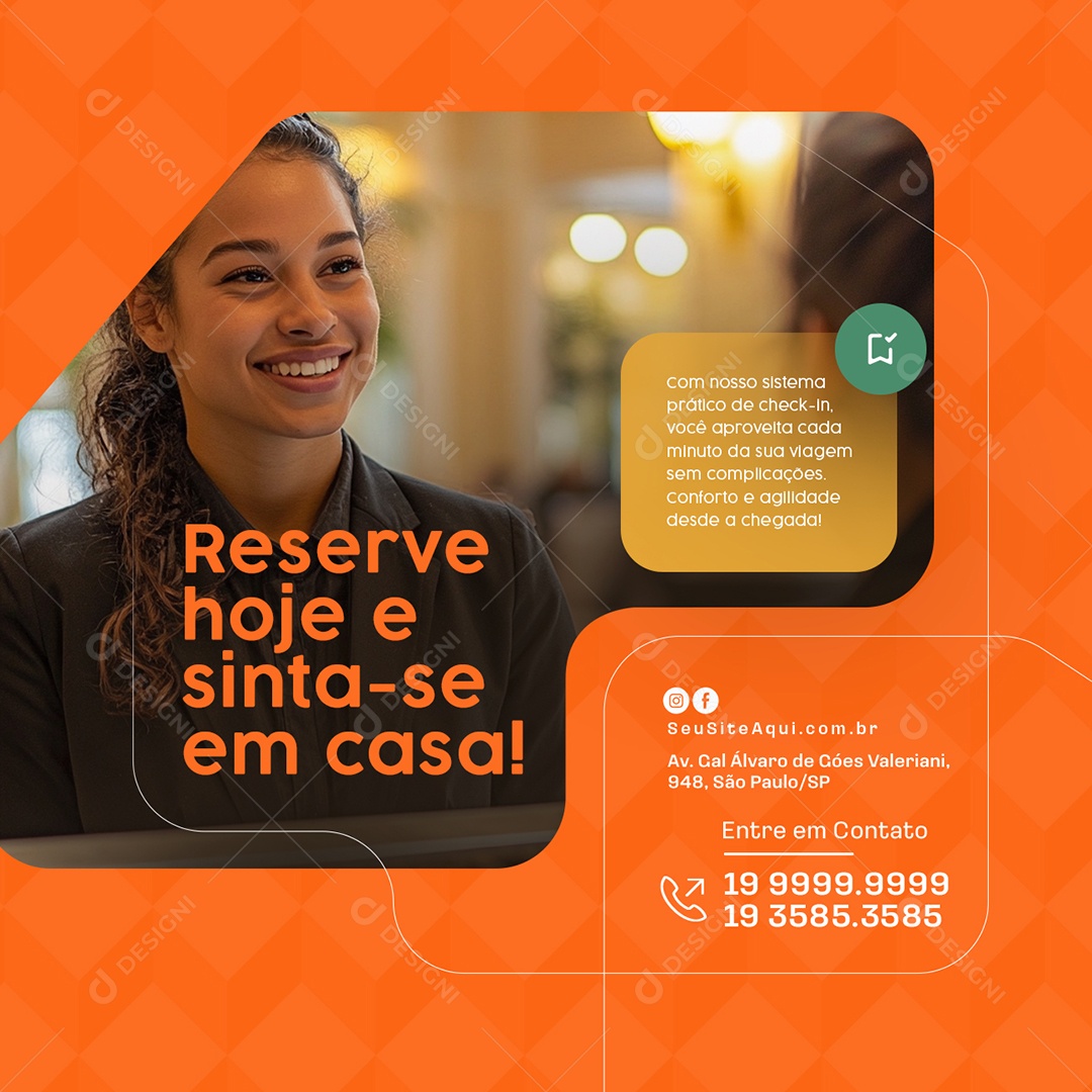 Hotel Reserve Hoje e Sinta-Se em Casa Social Media PSD Editável
