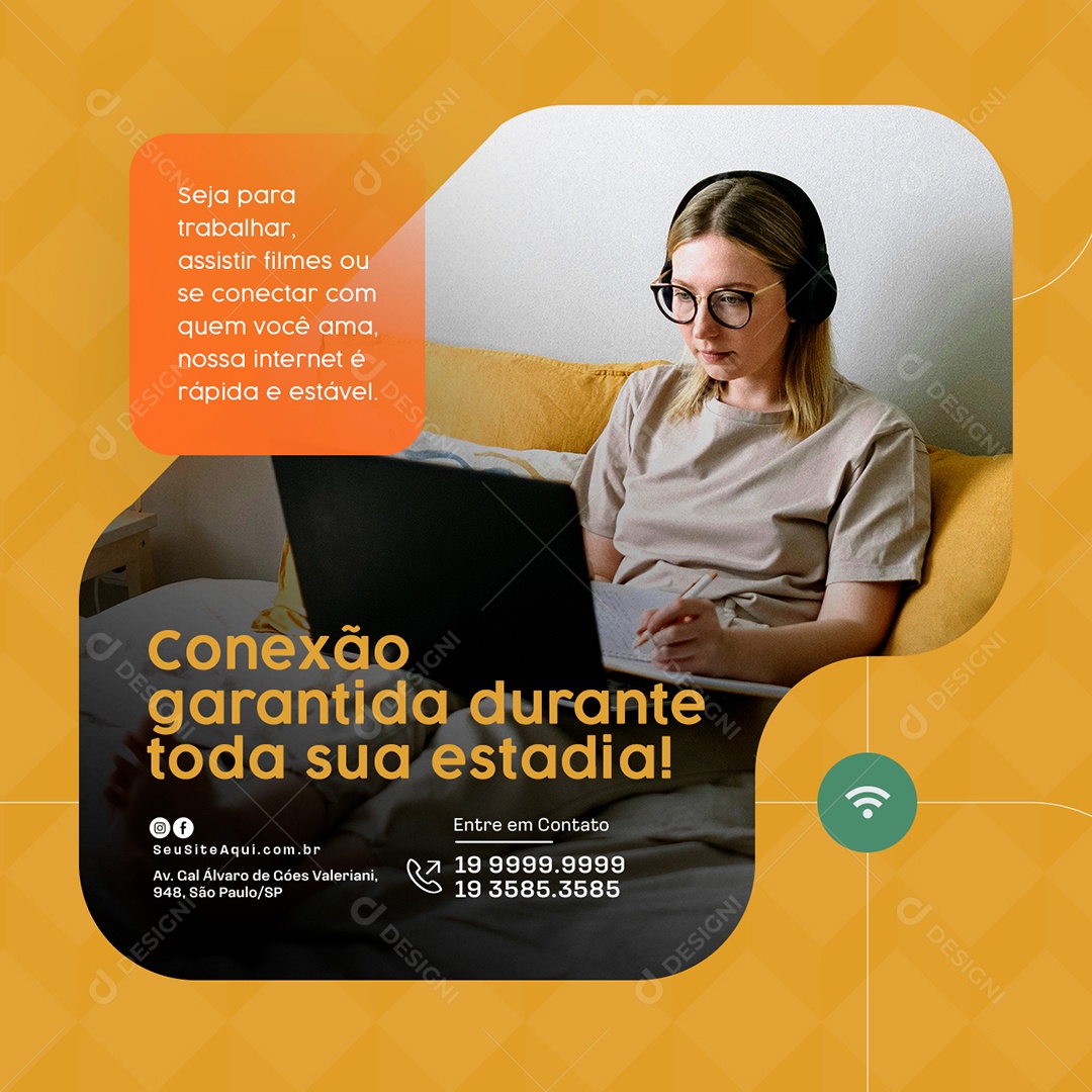 Hotel Conexão Garantida Durante Toda sua Estadial Social Media PSD Editável