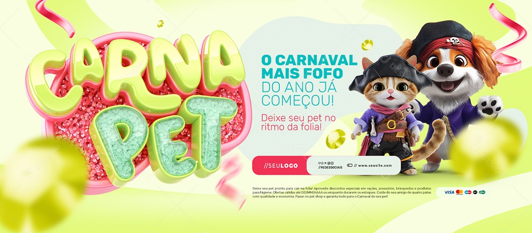 Banner Pet Shop Carna Pet O Carnaval Mais Fofo Do Ano Já Começou Social Media PSD Editável