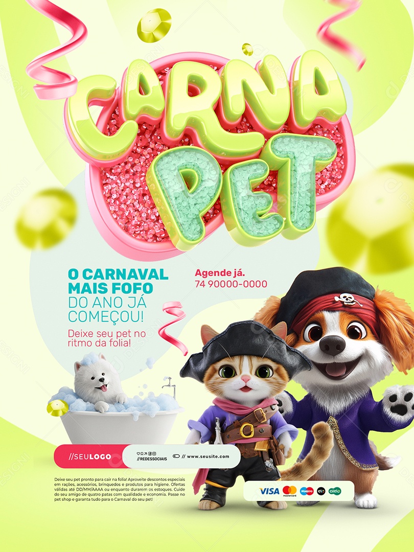 Pet Shop Carna Pet Encarte O Carnaval Mais Fofo Do Ano Já Começou Social Media PSD Editável