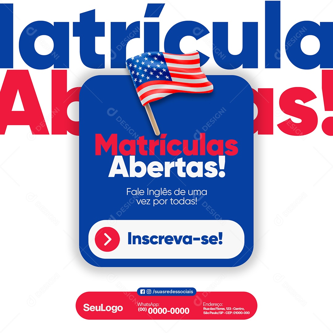 Escola de Idiomas Matrículas Abertas Social Media PSD Editável