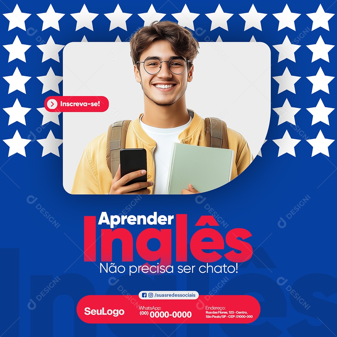 Escola de Idiomas Aprenda Inglês Social Media PSD Editável